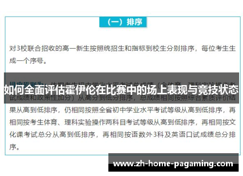 如何全面评估霍伊伦在比赛中的场上表现与竞技状态