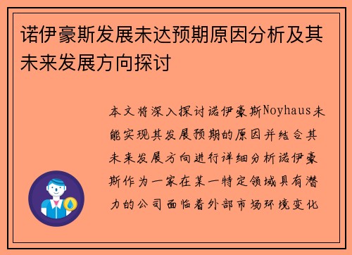 诺伊豪斯发展未达预期原因分析及其未来发展方向探讨